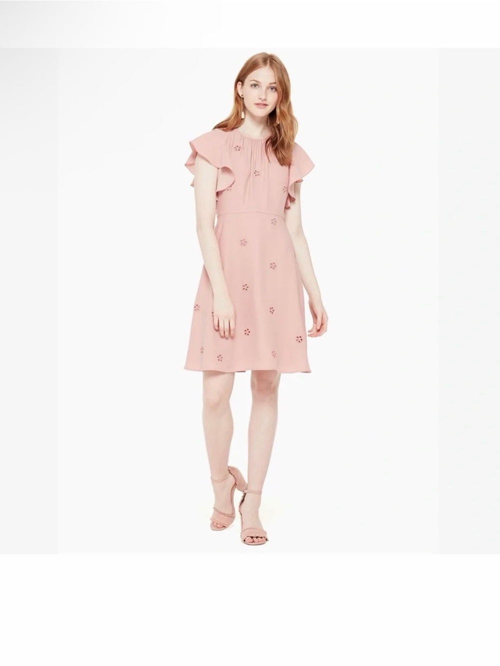 Kate Spade Floral Eyelet Ruffle Sleeve Dress - Pink